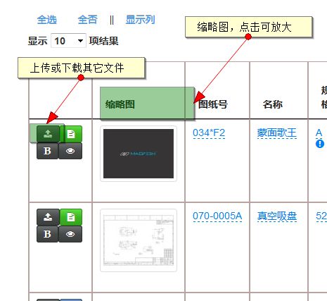 缩略图和文件管理按钮